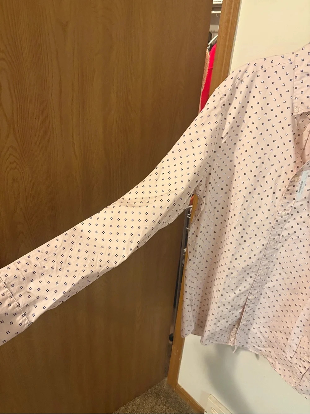 J. Crew Men’s Light Pink Button-Down with Navy Geometric Print